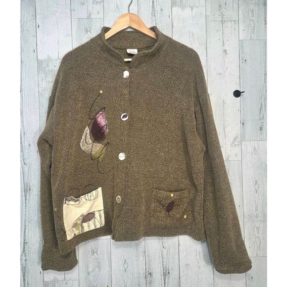 VTG Odile Eclectic Grandma Cottagecore Hand Painted Fleece Jacket Sz. L - Picture 1 of 6